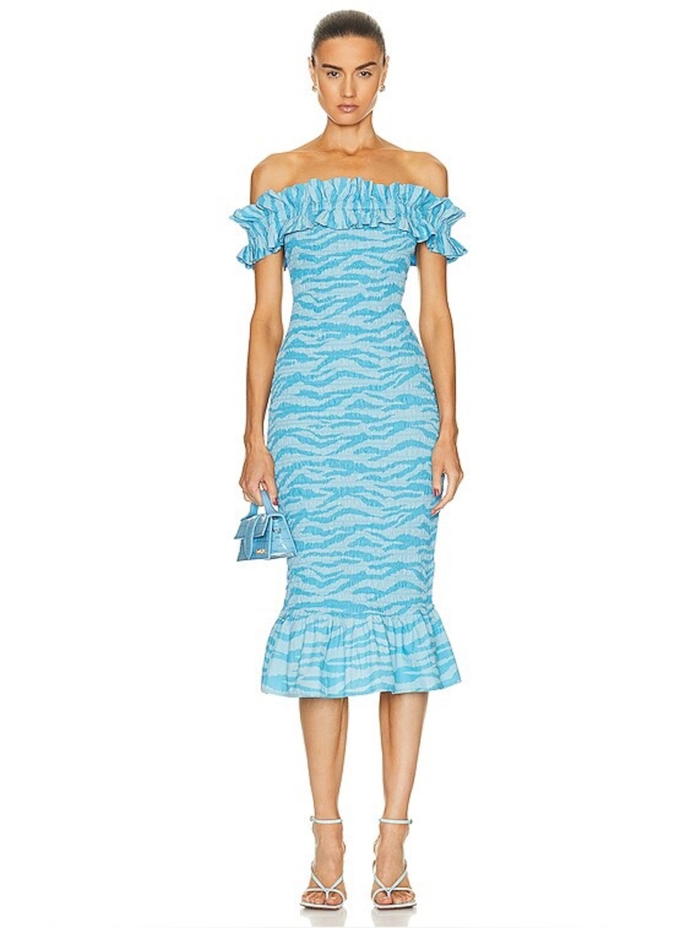 GANNI Off The Shoulder Smock Midi Dress